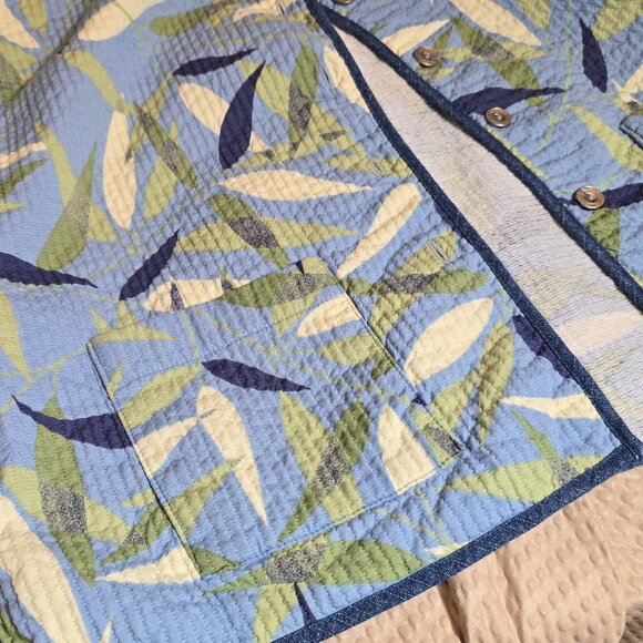 Quilted Vintage ALFRED DUNNER Blue Green & White Leaf Pattern Jacket sz 12P - Picture 5 of 12